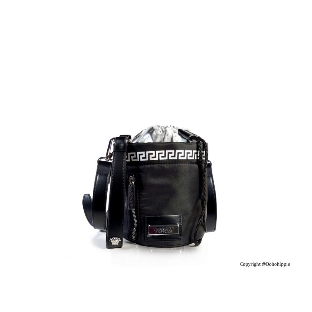 NEW VERSACE Parfums Bucket Purse Black Nylon Crossbody Convertible